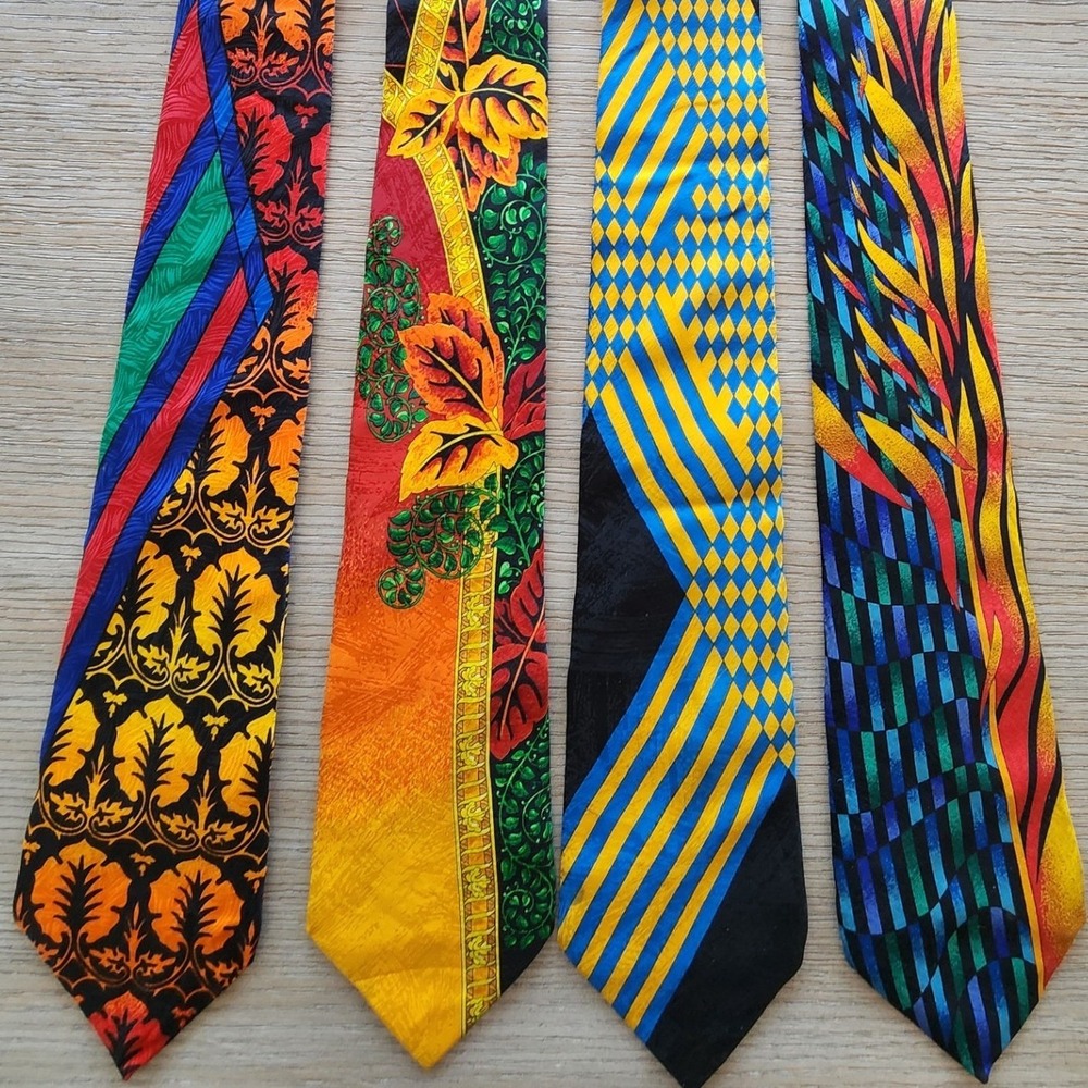 4xVTG Rush Limbaugh No Boundaries Jacquard Silk Ties 90s USA Maximalist Y2K